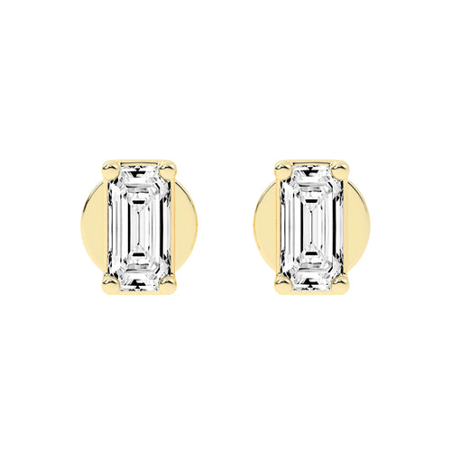 Emerald Shape Gold Solitaire Studs Earrings