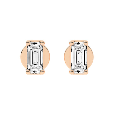 Emerald Shape Gold Solitaire Studs Earrings