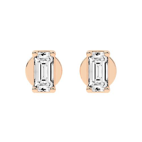 Emerald Shape Gold Solitaire Studs Earrings