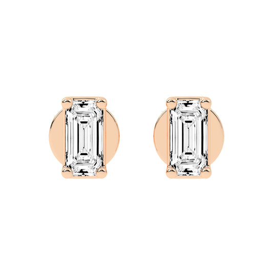 Emerald Shape Gold Solitaire Studs Earrings