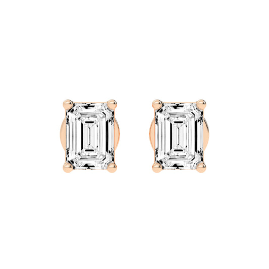 Elegant Emerald-Cut Solitaire Stud Earrings