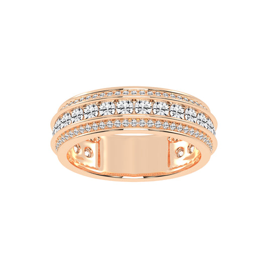 Luxury MultiRow Diamond Eternity Band  Elegant Rose Gold Milgrain Accent Statement Ring