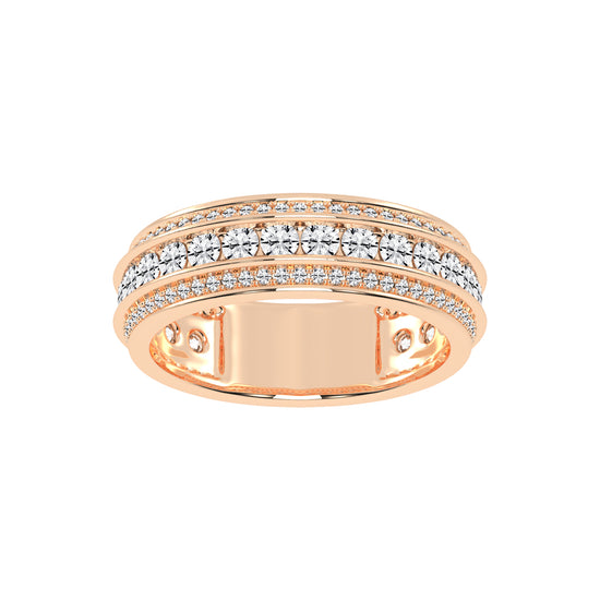 Luxury MultiRow Diamond Eternity Band  Elegant Rose Gold Milgrain Accent Statement Ring