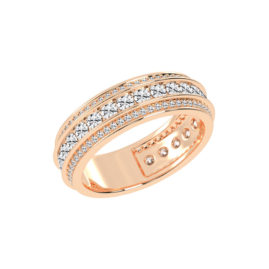 Luxury MultiRow Diamond Eternity Band  Elegant Rose Gold Milgrain Accent Statement Ring