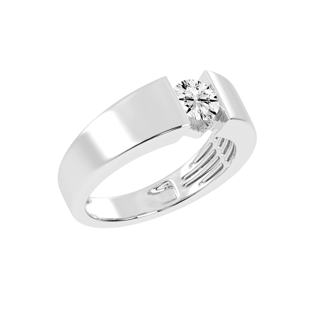 Luxury Floating Solitaire Diamond Mens Ring  Contemporary Platinum Tension Style Statement Band
