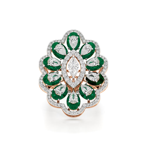 Emerald and Diamond Floral Statement Ring