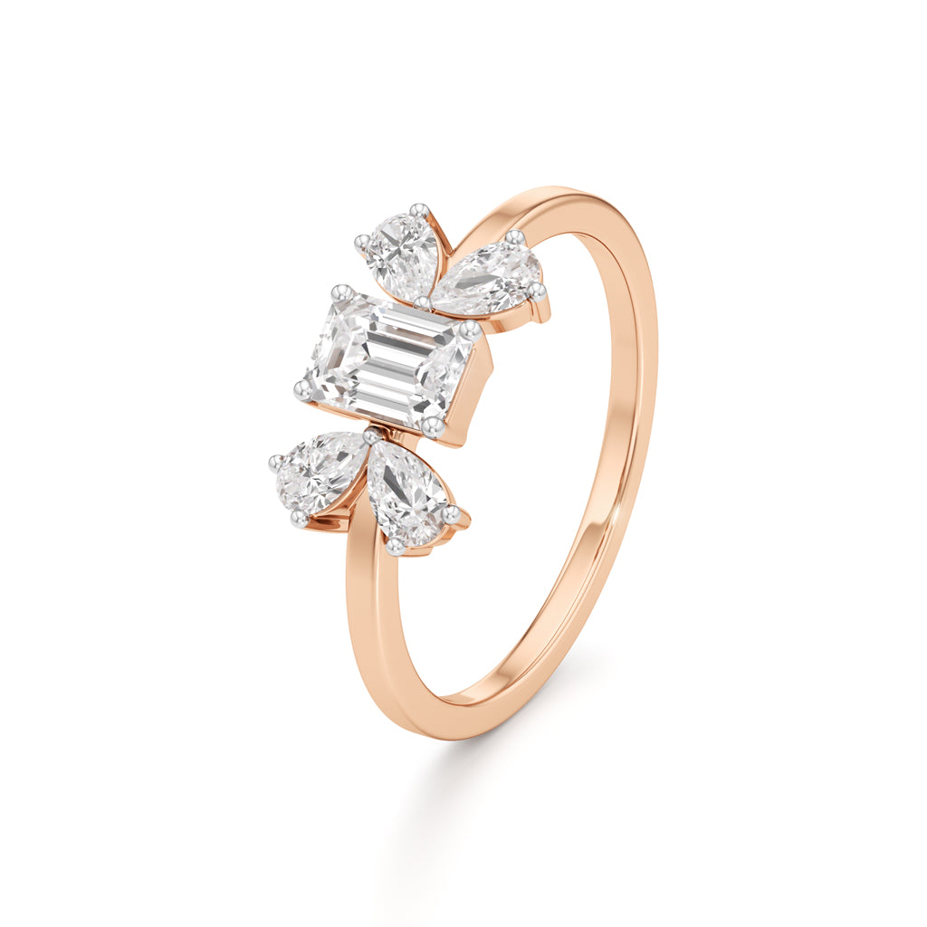 Elegant EmeraldCut  Pear Diamond Accent Ring
