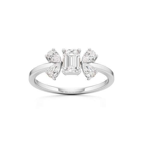 Elegant EmeraldCut  Pear Diamond Accent Ring
