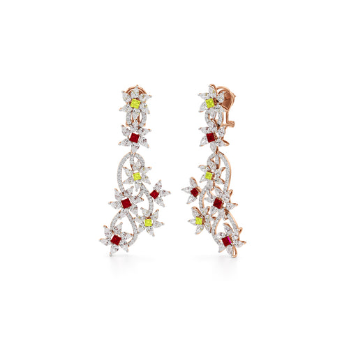Diamond & Multi-Color Bloom Drop Earrings