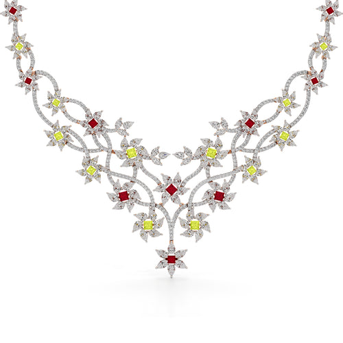 Diamond & Multi-Color Bloom Statement Necklace