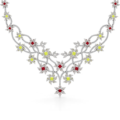 Diamond & Multi-Color Bloom Statement Necklace