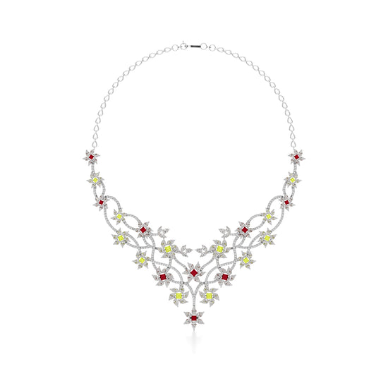 Diamond & Multi-Color Bloom Statement Necklace