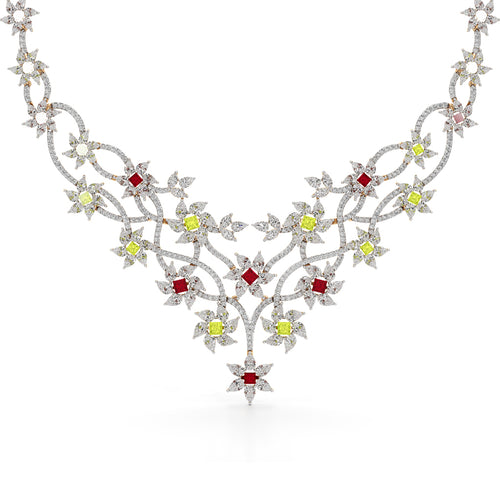 Diamond & Multi-Color Bloom Statement Necklace