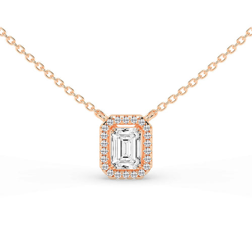 Lunara Emerald Cut Halo Lab Diamond Pendant