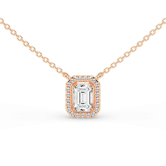 Lunara Emerald Cut Halo Lab Diamond Pendant