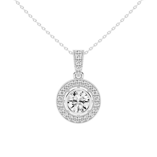 Bellina Bezel round cut Halo lab diamond Pendant