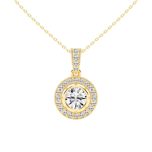 Bellina Bezel round cut Halo lab diamond Pendant