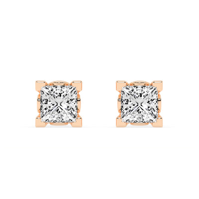 0.5Ct Princess Shape Rose Gold Solitaire Studs Earrings