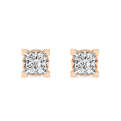 0.5Ct Princess Shape Rose Gold Solitaire Studs Earrings