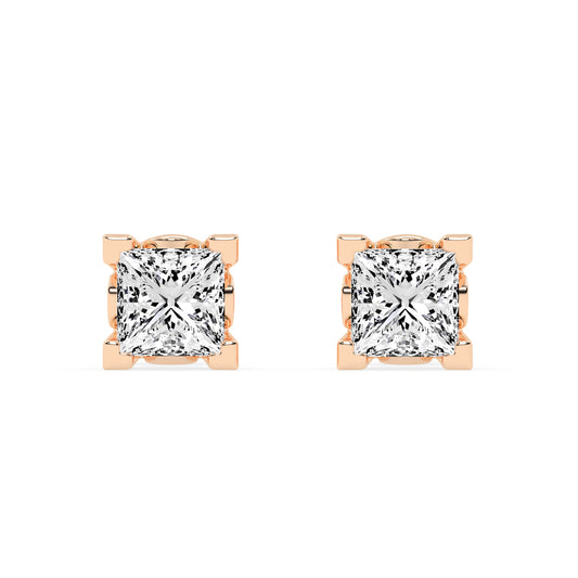 0.5Ct Princess Shape Rose Gold Solitaire Studs Earrings