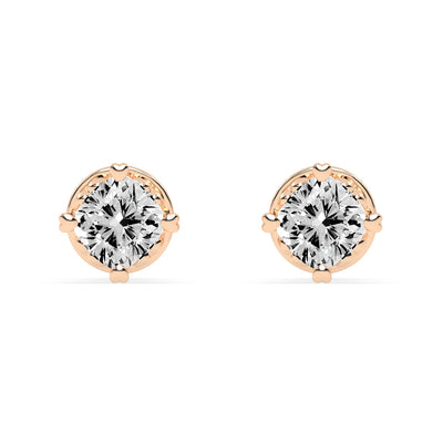 0.75Ct Princess Shape Rose Gold Solitaire Studs Earrings