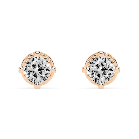 0.75Ct Princess Shape Rose Gold Solitaire Studs Earrings