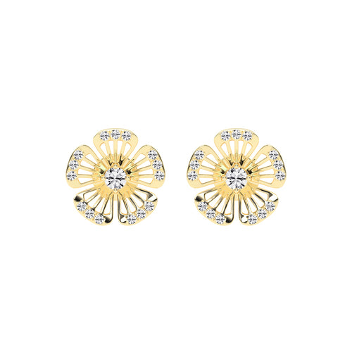 0.75Ct Round Shape Yellow Gold Fancy Studs Earrings