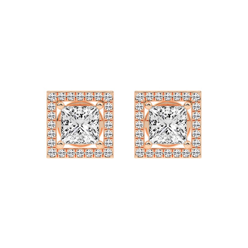 2.75Ct Princess Shape Rose Gold Halo Studs Earrings
