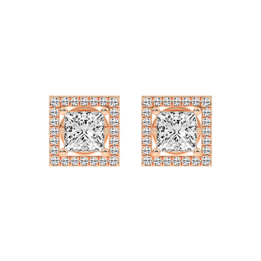 2.75Ct Princess Shape Rose Gold Halo Studs Earrings
