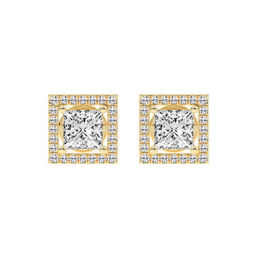 2.75Ct Princess Shape Rose Gold Halo Studs Earrings
