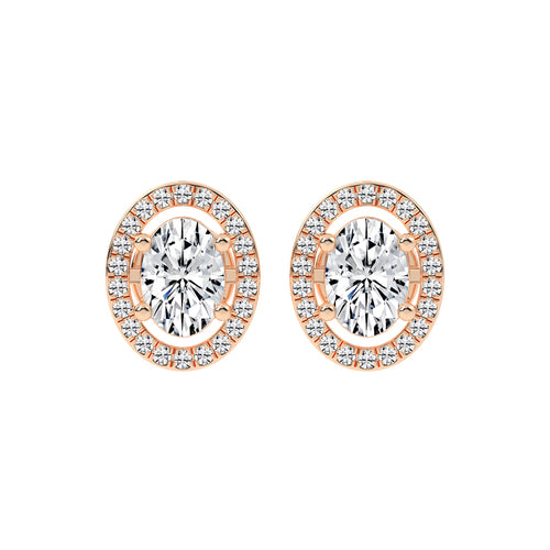 2.25Ct Oval Shape Gold Halo Studs Earrings