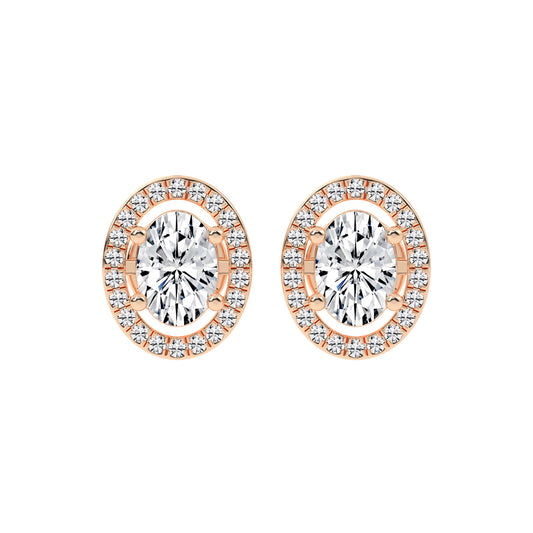 2.25Ct Oval Shape Gold Halo Studs Earrings