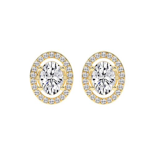 2.25Ct Oval Shape Gold Halo Studs Earrings
