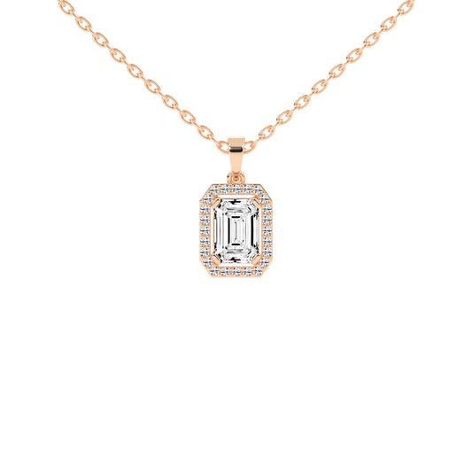 Jovelle Four Prong Emerald Cut Halo Lab Diamond Pendant