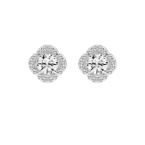 1.5Ct Round Shape Yellow Gold Halo Studs Earrings