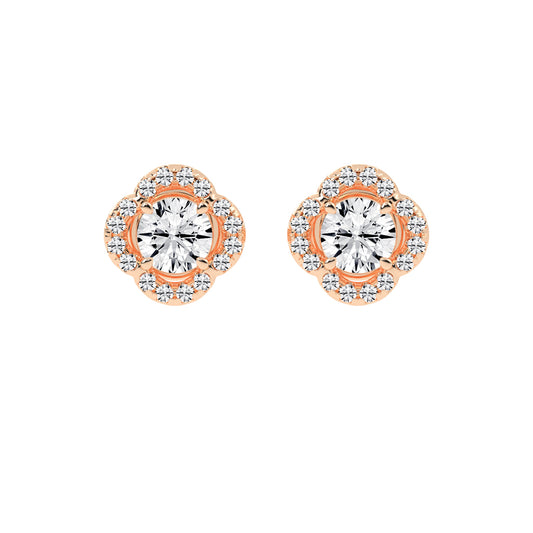 1.5Ct Round Shape Yellow Gold Halo Studs Earrings