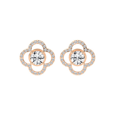 2Ct Round Shape Rose Gold Halo Studs Earrings