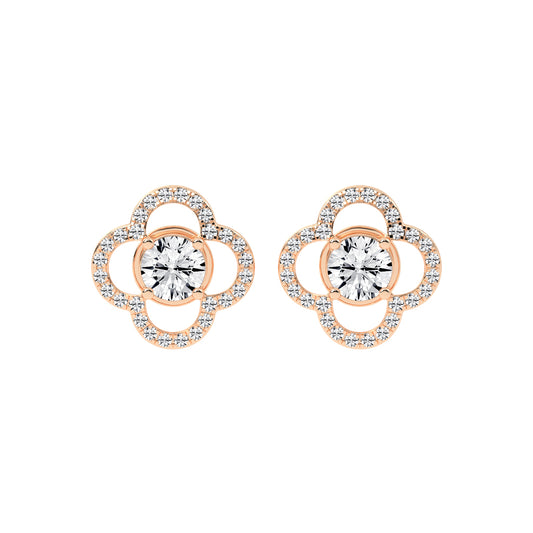 2Ct Round Shape Rose Gold Halo Studs Earrings