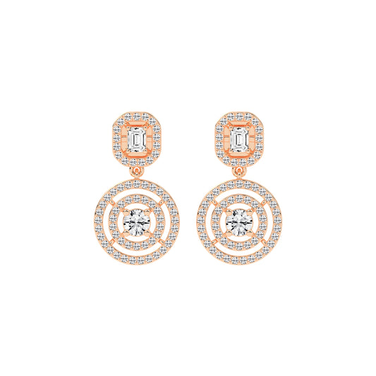 2Ct Round Shape Yellow Gold Dangles Earrings