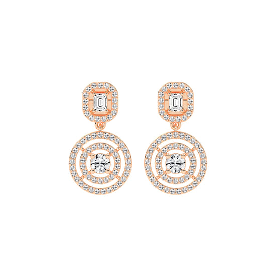 2Ct Round Shape Yellow Gold Dangles Earrings