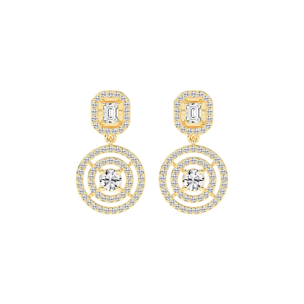 2Ct Round Shape Yellow Gold Dangles Earrings