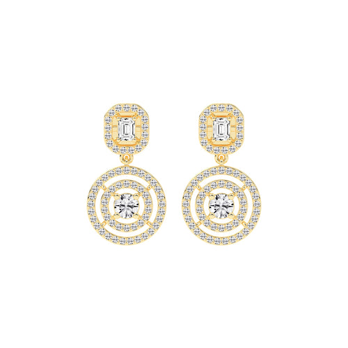 2Ct Round Shape Yellow Gold Dangles Earrings