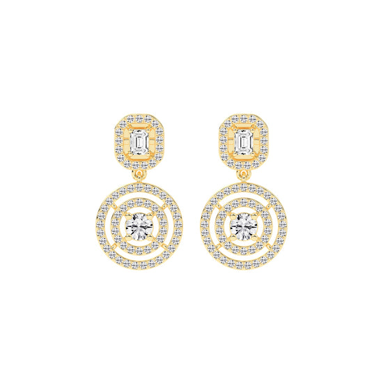 2Ct Round Shape Yellow Gold Dangles Earrings