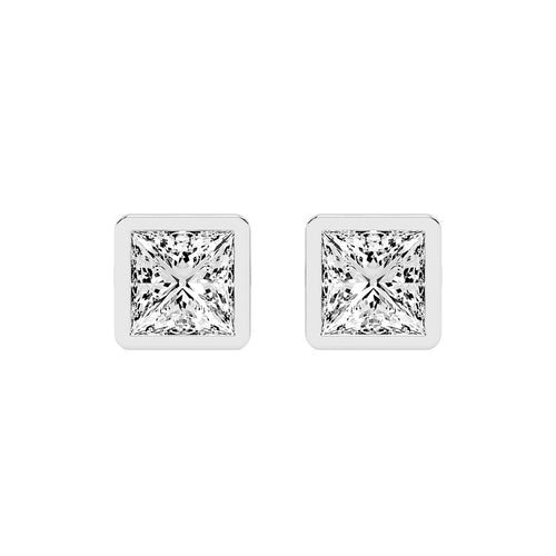 Modern Edge Bezel Princess Diamond Stud Earrings