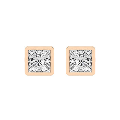 Modern Edge Bezel Princess Diamond Stud Earrings