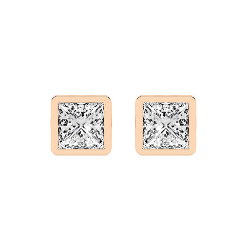 Modern Edge Bezel Princess Diamond Stud Earrings