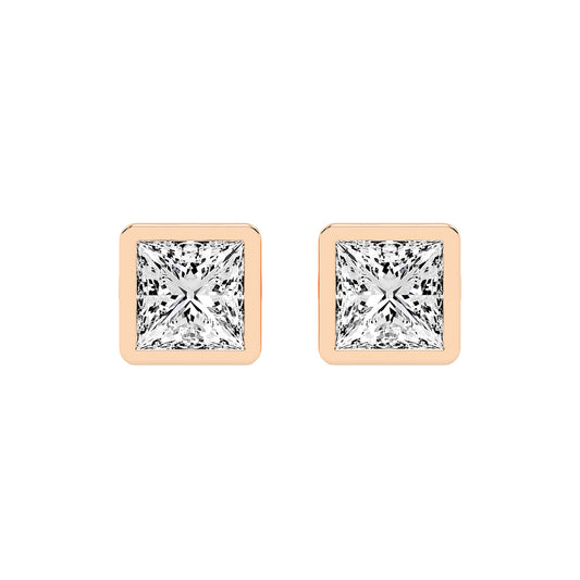 Modern Edge Bezel Princess Diamond Stud Earrings