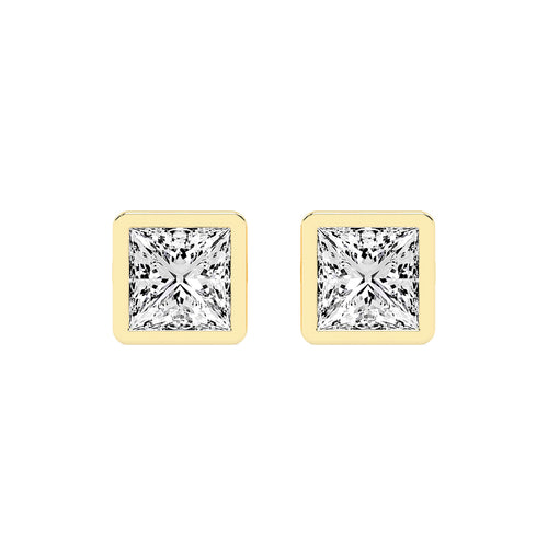 Modern Edge Bezel Princess Diamond Stud Earrings