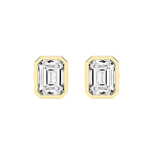 Streamlined Elegance Bezel Emerald-Cut Diamond Stud Earrings