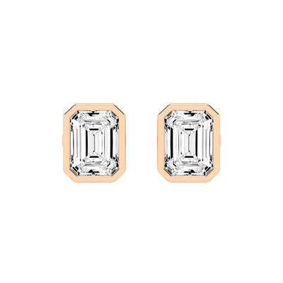 Streamlined Elegance Bezel Emerald-Cut Diamond Stud Earrings